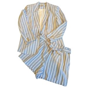 Loft Striped Modern Linen Blend Blazer and Shorts,  (12P blazer, Medium Shorts)